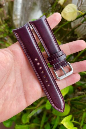 Premium Curved End Shell Cordovan Watch Strap Customizable Fit, Quick Release Convenience