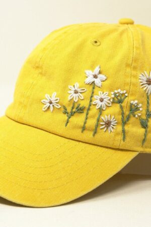 Hand-Embroidered Daisy Baseball Cap Mustard Yellow Floral Essence for Unforgettable Style