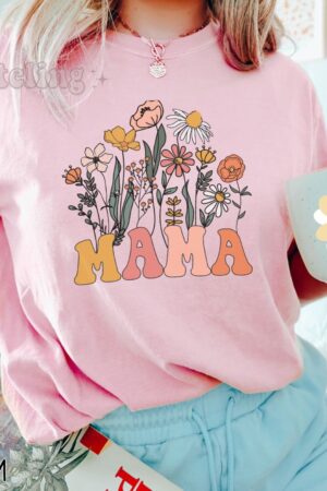 Wildflower Mama Comfort Colors Retro Mom T-Shirt, Perfect Mother's Day Gift