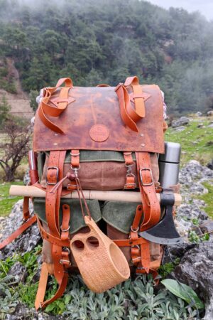 45L Handmade Leather and Waxed Canvas Bushcraft Backpack Your Rugged Companion for Wilderness Adventures