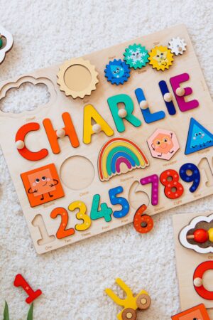 Personalized Wooden Name Puzzle Montessori Educational Toy for Toddlers, First Birthday Gift for Girls, Busy Puzzle for Kids