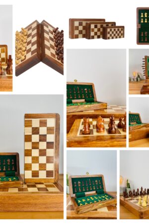 Personalized Chess Set Foldable Magnetic Board, Custom Brass Plate, Handmade Gift