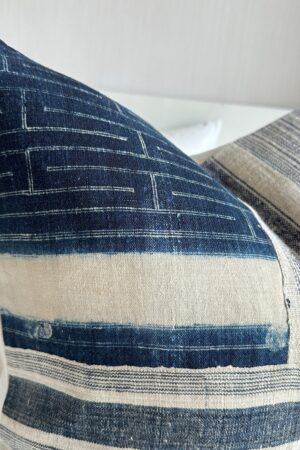 Vintage Indigo Hemp Pillow Cover Hand Block Printed Textile for Bohemian Charm