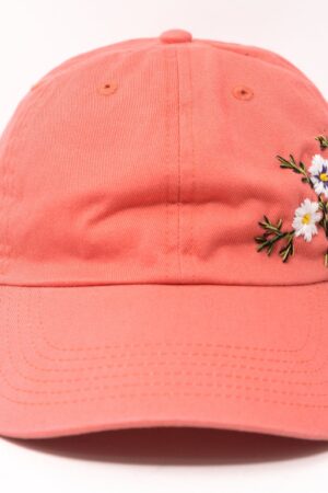 Blossom Beauty Hand-Embroidered Floral Washed Pink Baseball Cap for Women - Vintage Garden Blooms