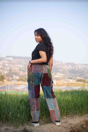 Patchwork Hippie Cotton Pants Unisex Mushroom Trousers for Festivals, Holidays, Yoga, and Summer | Ethically Made in Nepal