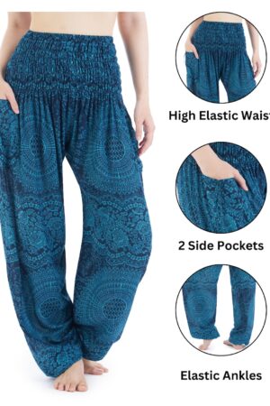 Flowy Teal Harem Yoga Pants Bohemian Loungewear for Summer and Festivals