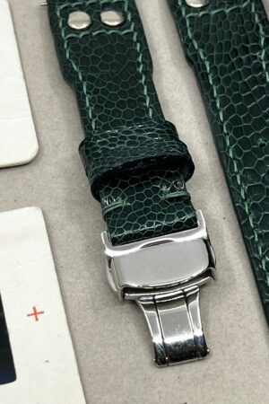 Green Ostrich Leg Leather Watch Strap for Big Pilot Watches with Silver Rivets (22mm/21mm)