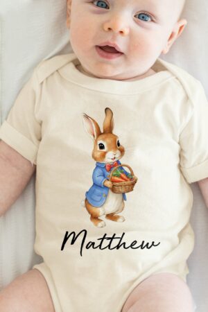 Personalized Easter Baby Onesie Adorable Bunny Bodysuit with Custom Name