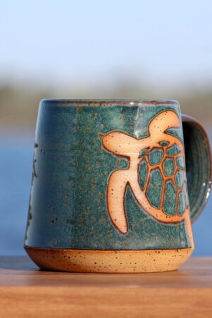 Immerse in the Ocean's Embrace Handmade Sea Turtle Sanctuary Pottery Mug for Marine Enthusiasts