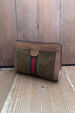 Vintage GUCCI Web Nubuck Leather Vanity Clutch Bag A Timeless Treasure