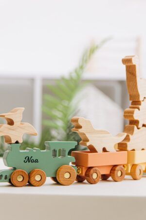 Personalized Wooden Freight Train with Farm Animals for Toddlers Sensory Play, Birthday, Christmas, and Pretend Play