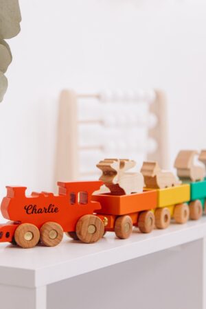 Personalized Wooden Freight Train with Animal Figurines A Delightful Toy for Toddlers and Kids