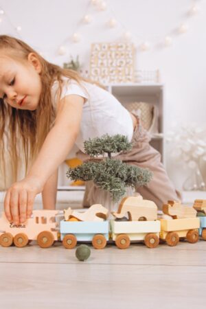 Personalized Wooden Freight Train with Animal Figurines A Delightful Toy for Toddlers and Kids