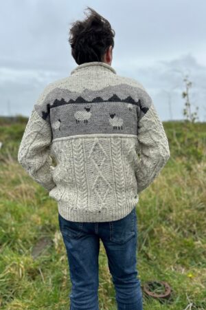 Premium British Wool Aran Sweater Unlined, Fine Knit, Natural, Fitted, UK-Made Country Wear