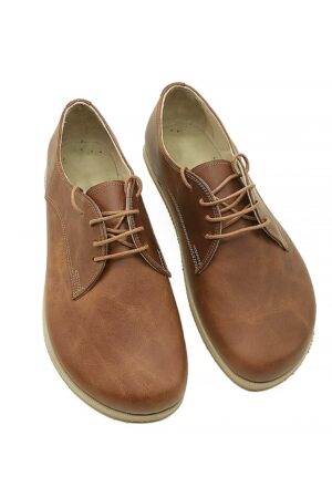 Handmade Barefoot Tan Oxford Shoes Zero Drop Sole, Wide Toe Box, Grounding