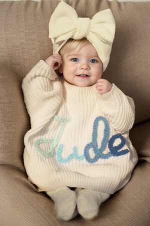 Personalized Baby Knit Sweater Embroidered Name, Perfect for Coming Home Outfit or Gift