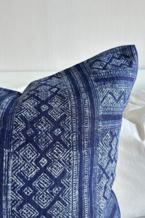 Handcrafted Indigo Hemp Pillow Cover Vintage Hmong Textile for Bohemian Flair