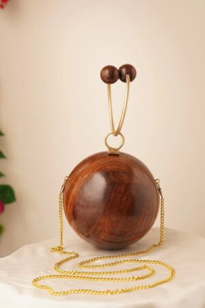 Exquisite Brown Handcrafted Wooden Clutch A Timeless Evening Accessory