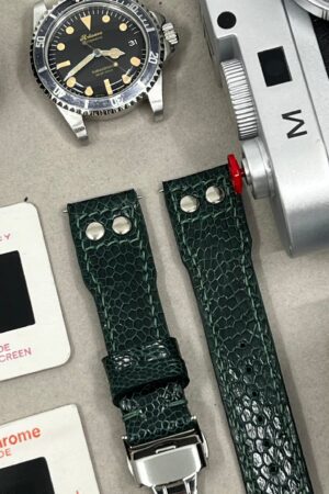 Green Ostrich Leg Leather Watch Strap for Big Pilot Watches with Silver Rivets (22mm/21mm)