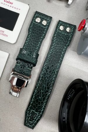 Green Ostrich Leg Leather Watch Strap for Big Pilot Watches with Silver Rivets (22mm/21mm)