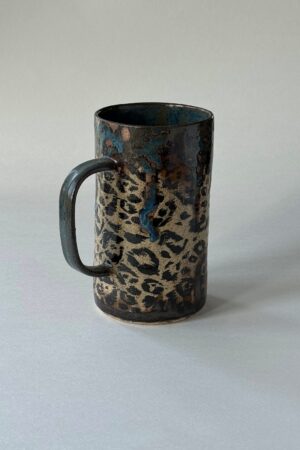 Handmade Cheetah Print Ceramic Mug with Glaze Drip Design Unleash Your Wild Side