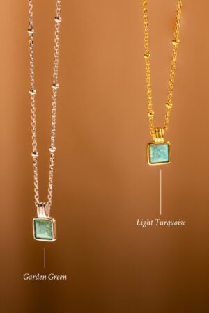 Turquoise Opal Pendant Necklace Minimalist Square Charm on Satellite Chain