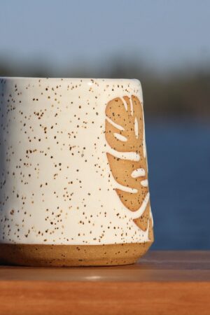 Unleash the Tropics Handcrafted Monstera Leaf Mug by Salt of the Earth Pottery