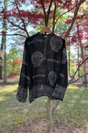 Handmade Vintage Om Shirt Unique Hand Block Printed Boho Tunic for Festivals