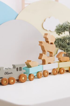 Personalized Wooden Freight Train with Animal Figurines A Delightful Toy for Toddlers and Kids