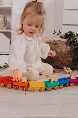 Personalized Wooden Freight Train with Farm Animals for Toddlers Sensory Play, Birthday, Christmas, and Pretend Play