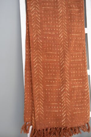 Rustic Charm Handcrafted Mud Cloth Cotton Blanket with Intricate Block Prints, Fringes, and Tassels