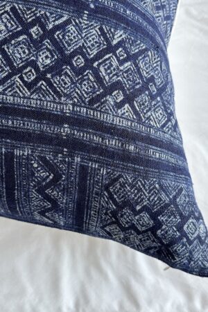 Handcrafted Indigo Hemp Pillow Cover Vintage Hmong Textile for Bohemian Flair