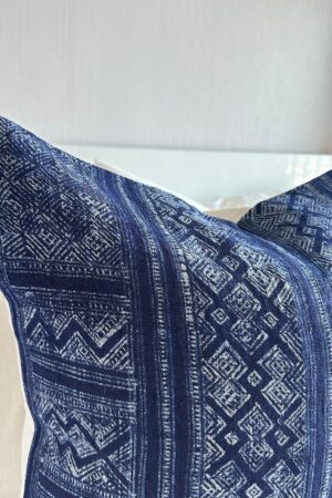 Handcrafted Indigo Hemp Pillow Cover Vintage Hmong Textile for Bohemian Flair