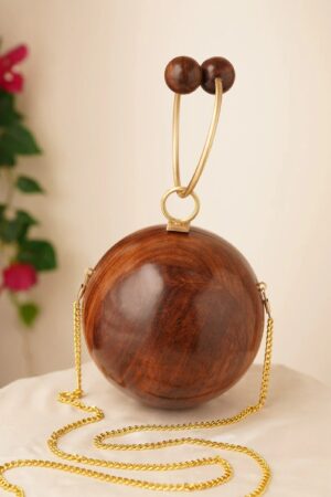 Exquisite Brown Handcrafted Wooden Clutch A Timeless Evening Accessory