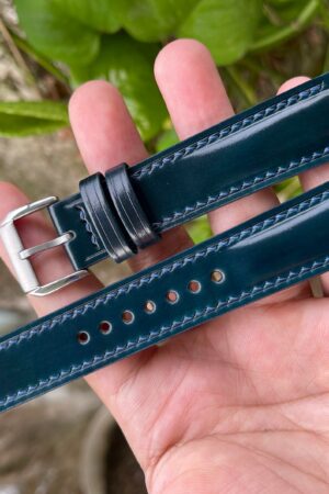 Premium Blue Horween Shell Cordovan Leather Watch Strap Elevate Your Timepiece with Unparalleled Craftsmanship