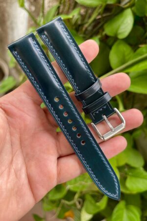 Premium Blue Horween Shell Cordovan Leather Watch Strap Elevate Your Timepiece with Unparalleled Craftsmanship