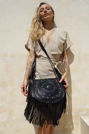 Exquisite Tooled Leather Boho Crossbody Purse A Western-Inspired Festival Essential