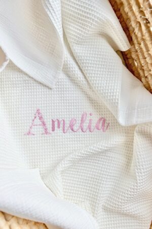 Personalized Muslin Waffle Blanket Embroidered Name for Baby Girl, Perfect for Baby Showers and Newborns