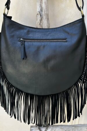 Boho Chic Black Leather Fringe Crossbody Purse for a Touch of Bohemian Style