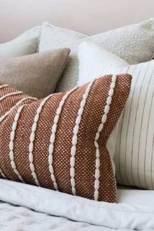 India Rust Textured Stripe Cushion Elevate Your Home Decor with Ethnic Charm