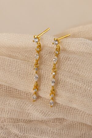 Caitlyn Minimalist Diamond Drop Earrings Dainty Marquise Diamond Dangle Earrings for Weddings and Bridesmaids (ER445)