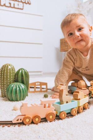 Personalized Wooden Farmer Train with Animals A Sensory and Educational Adventure for Toddlers