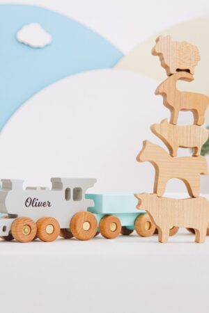 Personalized Wooden Farmer Train with Animals A Sensory and Educational Adventure for Toddlers