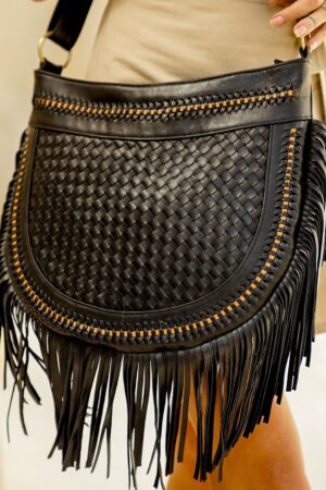 Boho Chic Black Leather Fringe Crossbody Purse for a Touch of Bohemian Style