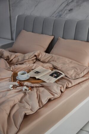 Indulge in Tranquil Slumber Beige Sateen Duvet Cover, 100% Cotton Luxury for a Restful Night