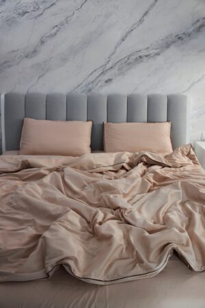 Indulge in Tranquil Slumber Beige Sateen Duvet Cover, 100% Cotton Luxury for a Restful Night