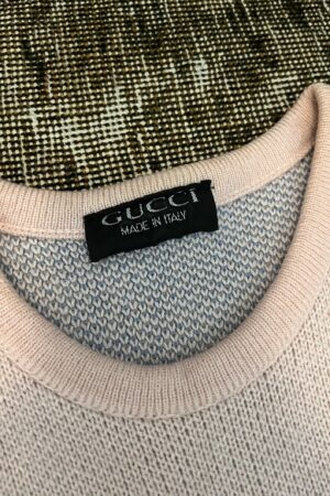 Vintage Gucci Logo G Pink and Baby Blue Knit Mini Dress A Timeless Fashion Statement