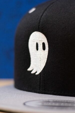 Fred the Ghost Embroidered Ghost Snapback Hat | Classic Black and Gray