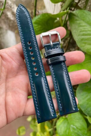 Premium Blue Horween Shell Cordovan Leather Watch Strap Elevate Your Timepiece with Unparalleled Craftsmanship