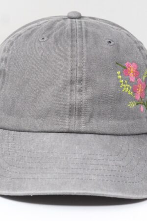 Sakura Blossom Embroidered Washed Cotton Baseball Cap for Summer